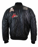 Herr Quilted Puffer Varsity Baseball Bomberjacka i Äkta Läder med Letterman-märke