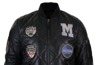 Herr Quilted Puffer Varsity Baseball Bomberjacka i Äkta Läder med Letterman-märke