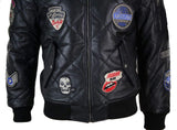 Herr Quilted Puffer Varsity Baseball Bomberjacka i Äkta Läder med Letterman-märke