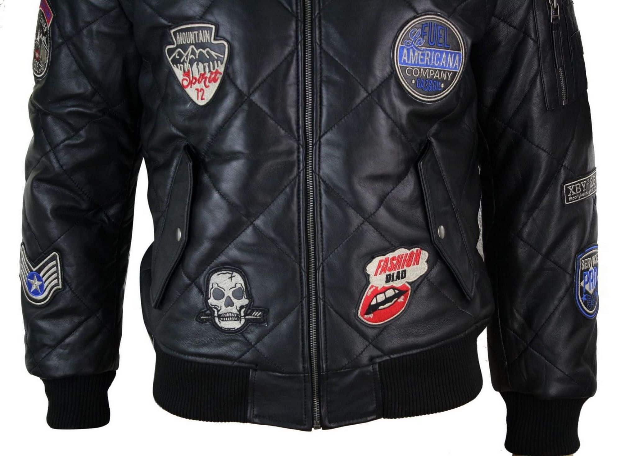 Herr Quilted Puffer Varsity Baseball Bomberjacka i Äkta Läder med Letterman-märke