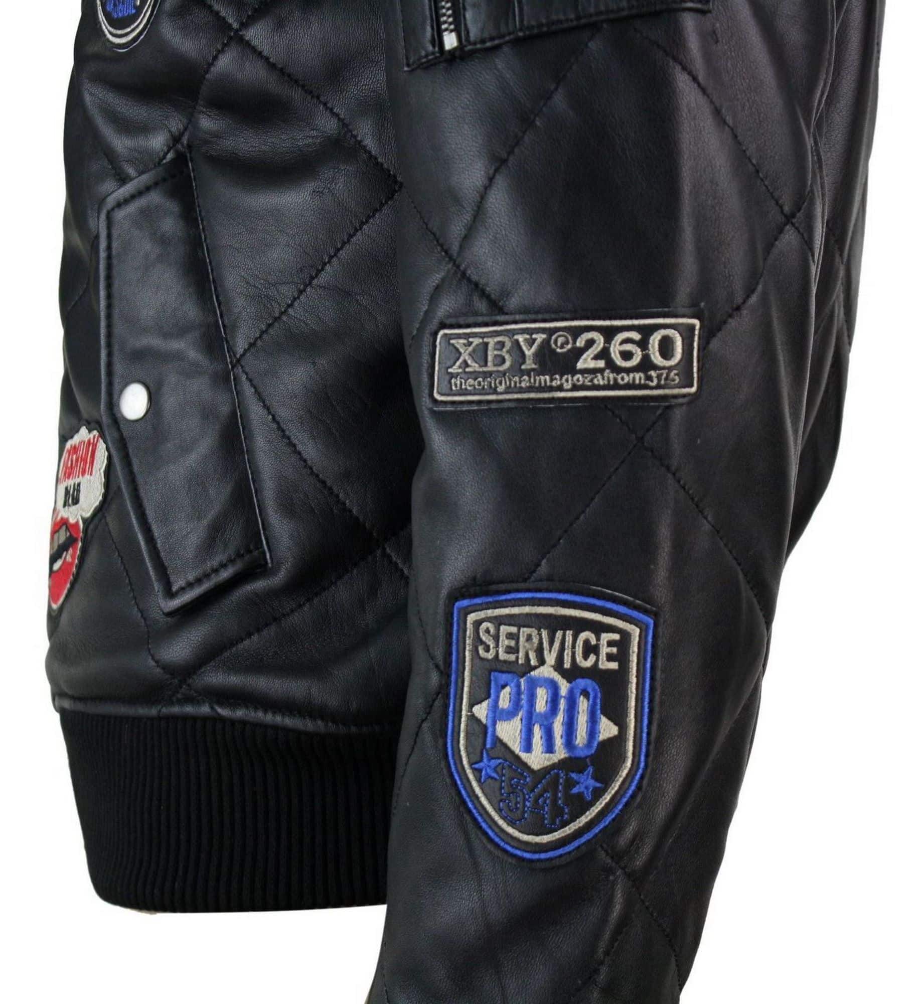 Herr Quilted Puffer Varsity Baseball Bomberjacka i Äkta Läder med Letterman-märke