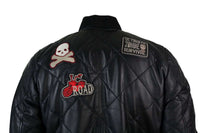 Herr Quilted Puffer Varsity Baseball Bomberjacka i Äkta Läder med Letterman-märke